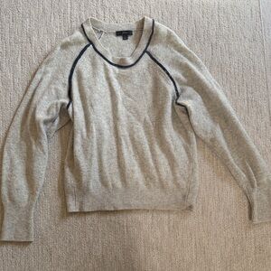 J. Crew Light Gray Crewneck Sweater with Navy Trim